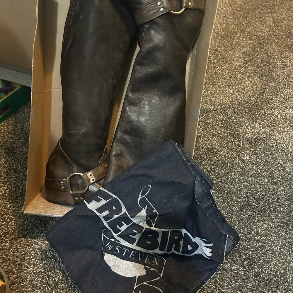 Freebird By Steve Madden Brown Leather Heeled Boots - Picture 8 of 9